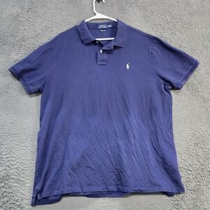 Polo Ralph Lauren Polo Shirt Mens 2XL Navy Blue Custom Slim Fit Pony Logo Casual